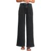 Lands’ End Women’s High Rise Soft Denim Pleated Wide Leg Trousers(Black Wash)