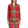 Lands’ End Women’s Long Sleeve Flannel Sleep Top Compass Red/Emerald Plaid Regular Small