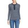 Lands’ End Women’s Polished Rib Tie Henley Top(Deep Sea Navy Dual Stripe)