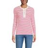 Lands’ End Women’s Polished Rib Tie Henley Top(Ivory/Berry Rouge Dual Stripe)