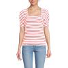 Lands’ End Women’s Puff Sleeve Mariner Square Neck Top(Ivory/Berry Breton Stripes)