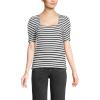 Lands’ End Women’s Puff Sleeve Mariner Square Neck Top(Oyster/Black Breton Stripes)