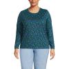 Lands’ End Women’s Relaxed American-Grown Supima Cotton Long Sleeve Crew Neck T-Shirt(Deep Sea/Vibrant Lapis Flowers)