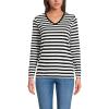Lands’ End Women’s Relaxed American-Grown Supima Cotton Long Sleeve V-Neck T-Shirt(Black Even Stripe)