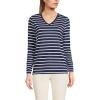Lands’ End Women’s Relaxed American-Grown Supima Cotton Long Sleeve V-Neck T-Shirt(Deep Sea Navy Breton Stripe)