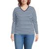 Lands’ End Women’s Relaxed American-Grown Supima Cotton Long Sleeve V-Neck T-Shirt(Deep Sea Navy Even Stripe)
