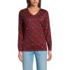 Lands’ End Women’s Relaxed American-Grown Supima Cotton Long Sleeve V-Neck T-Shirt(Lush Burgundy/Red Flowers)