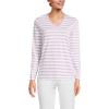 Lands’ End Women’s Relaxed American-Grown Supima Cotton Long Sleeve V-Neck T-Shirt(Whisper Lilac Even Stripe)