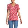 Lands’ End Women’s Relaxed American-Grown Supima Cotton V-Neck T-Shirt(Coral Red Tossed Floral)