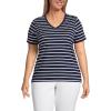 Lands’ End Women’s Relaxed American-Grown Supima Cotton V-Neck T-Shirt(Deep Sea Navy Breton Stripe)