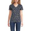 Lands’ End Women’s Relaxed American-Grown Supima Cotton V-Neck T-Shirt(Deep Sea Navy Multi Daisy)