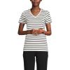 Lands’ End Women’s Relaxed American-Grown Supima Cotton V-Neck T-Shirt(Ivory/Black Breton Stripe)