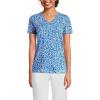 Lands’ End Women’s Relaxed American-Grown Supima Cotton V-Neck T-Shirt(Ivory/Vista Blue Flowers)