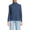 Women’s Drapey Rib Skimming Long Sleeve Mock Neck Shirt(Deep Sea Navy/Ivory Stripe)