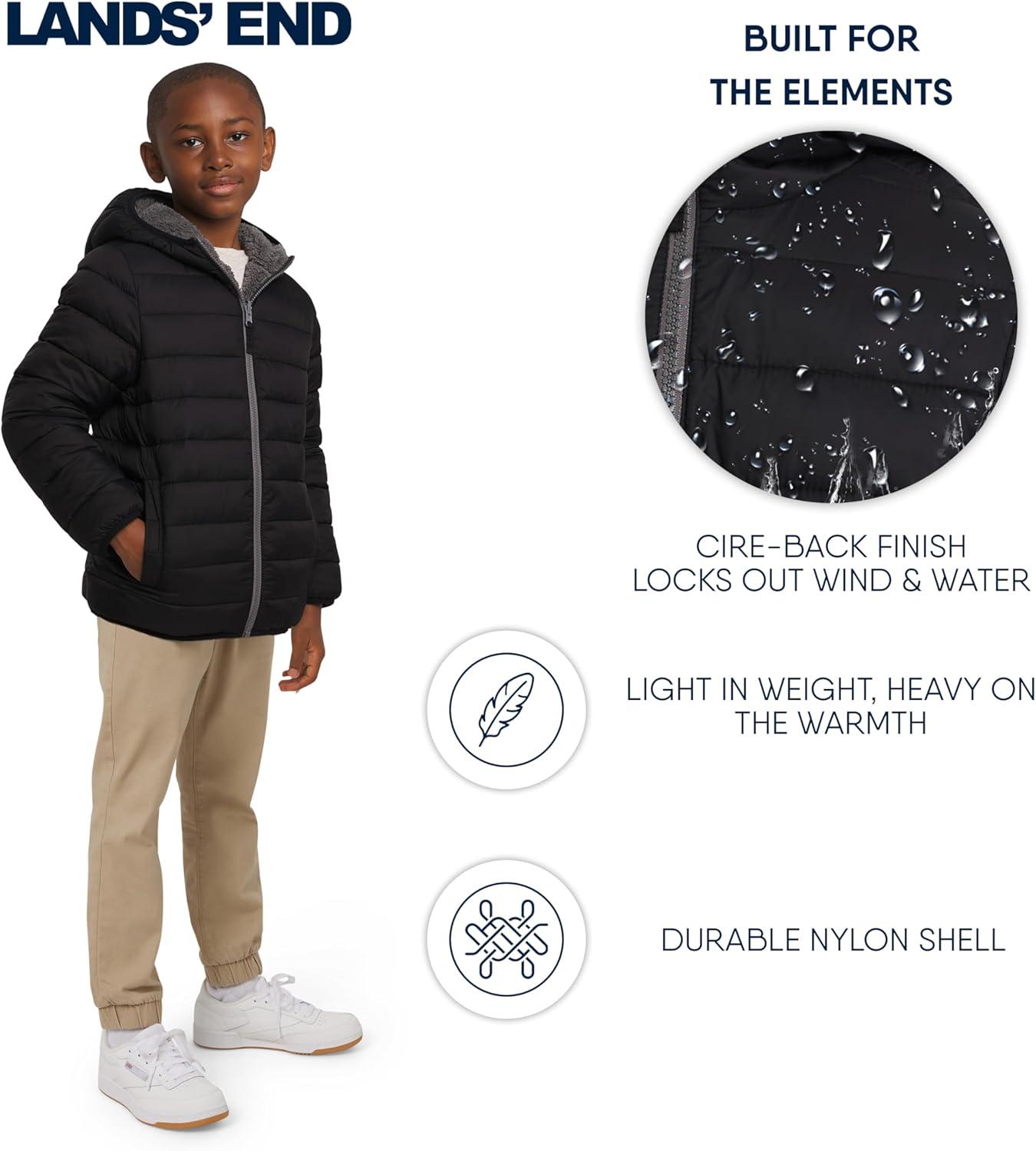 imageLands End Boys Reversible Faux Sherpa Lined Insulated Puffer JacketBlack