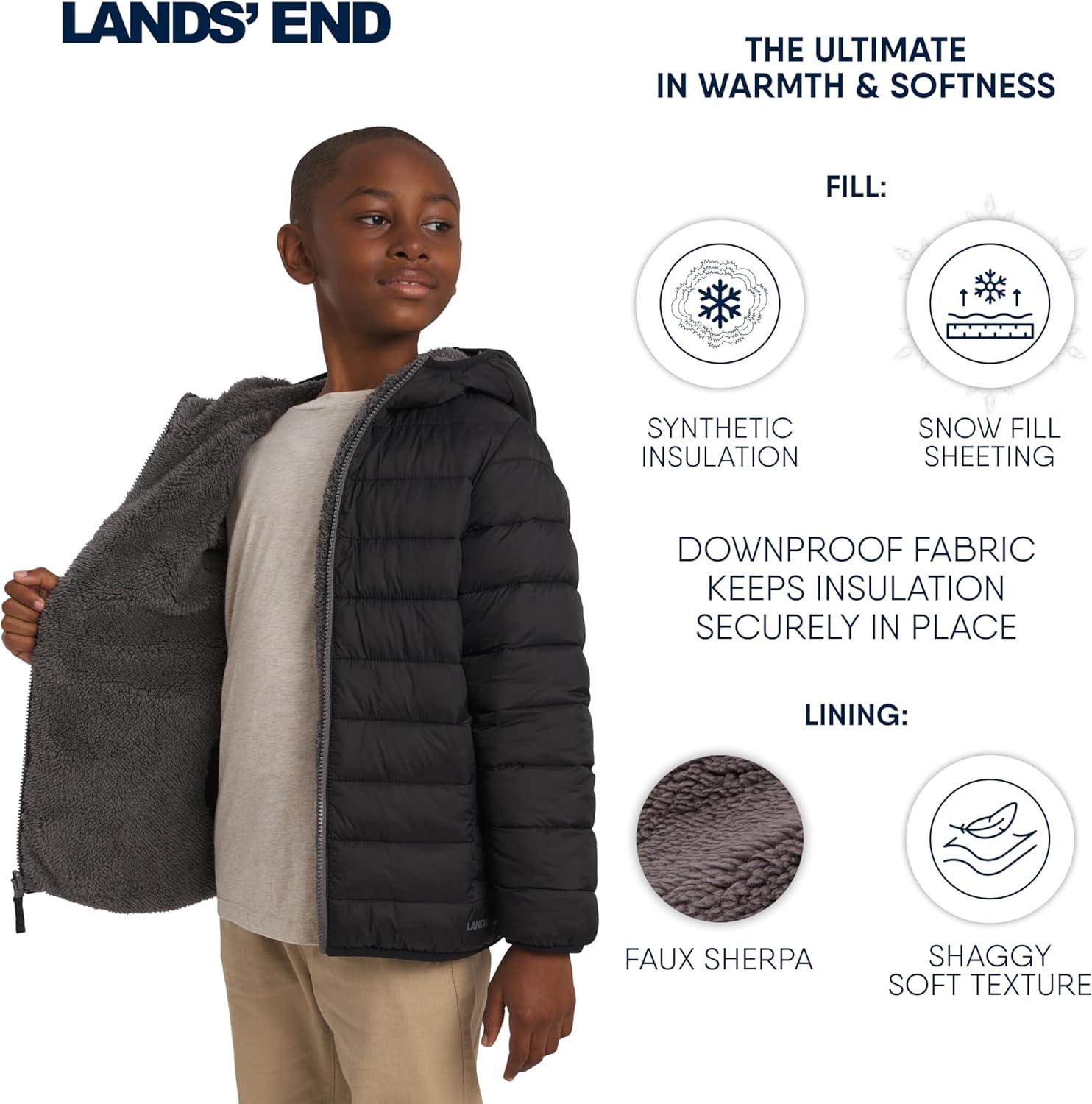 imageLands End Boys Reversible Faux Sherpa Lined Insulated Puffer JacketBlack