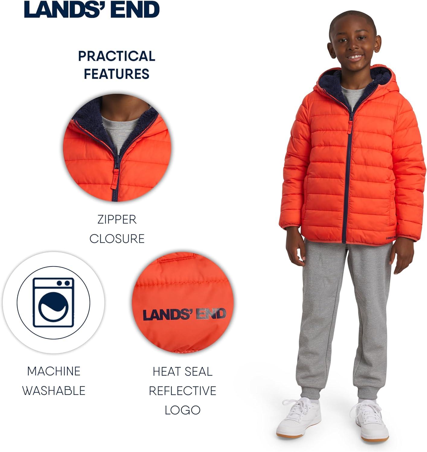 imageLands End Boys Reversible Faux Sherpa Lined Insulated Puffer JacketHot Coral