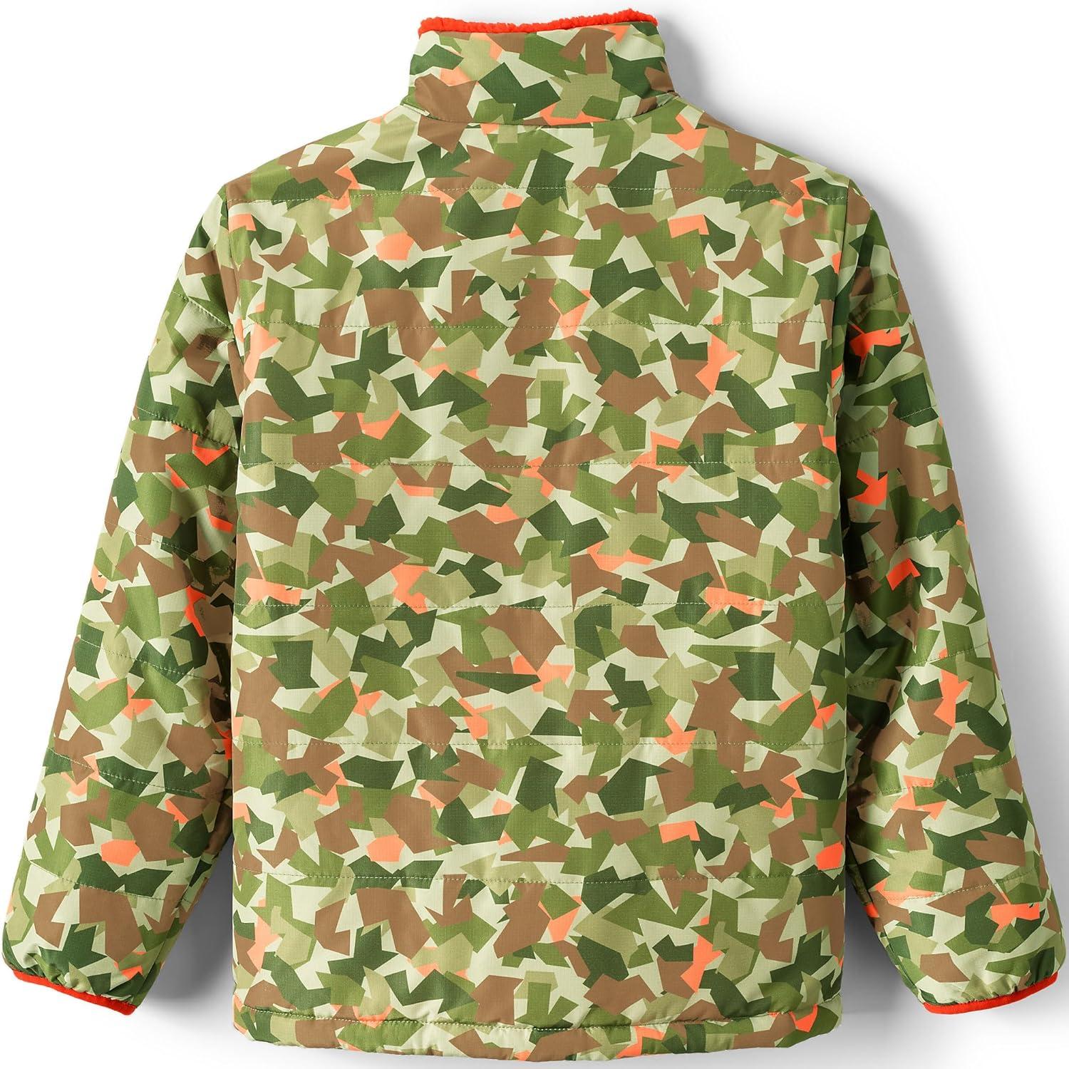 imageLands End Boys Reversible Fleece Puffer JacketGreen Orange Geometric Print