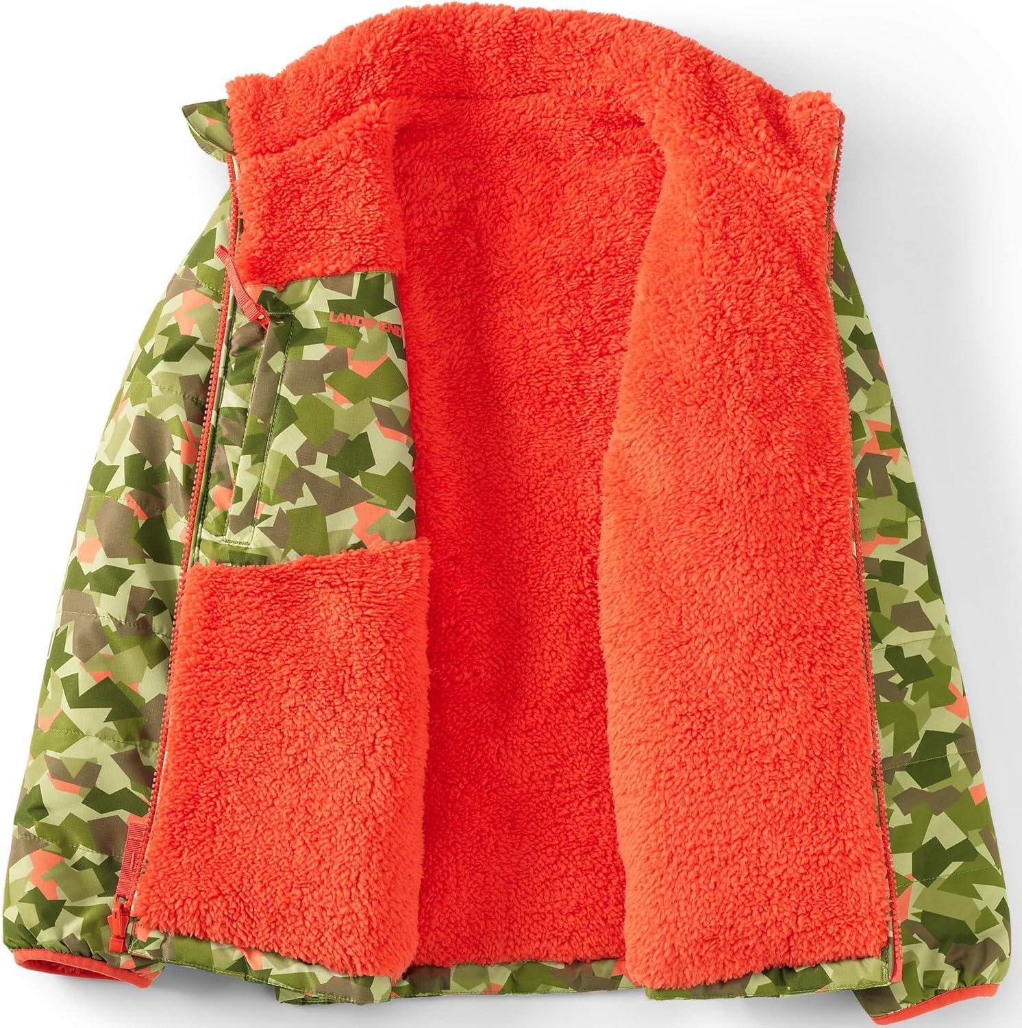 imageLands End Boys Reversible Fleece Puffer JacketGreen Orange Geometric Print