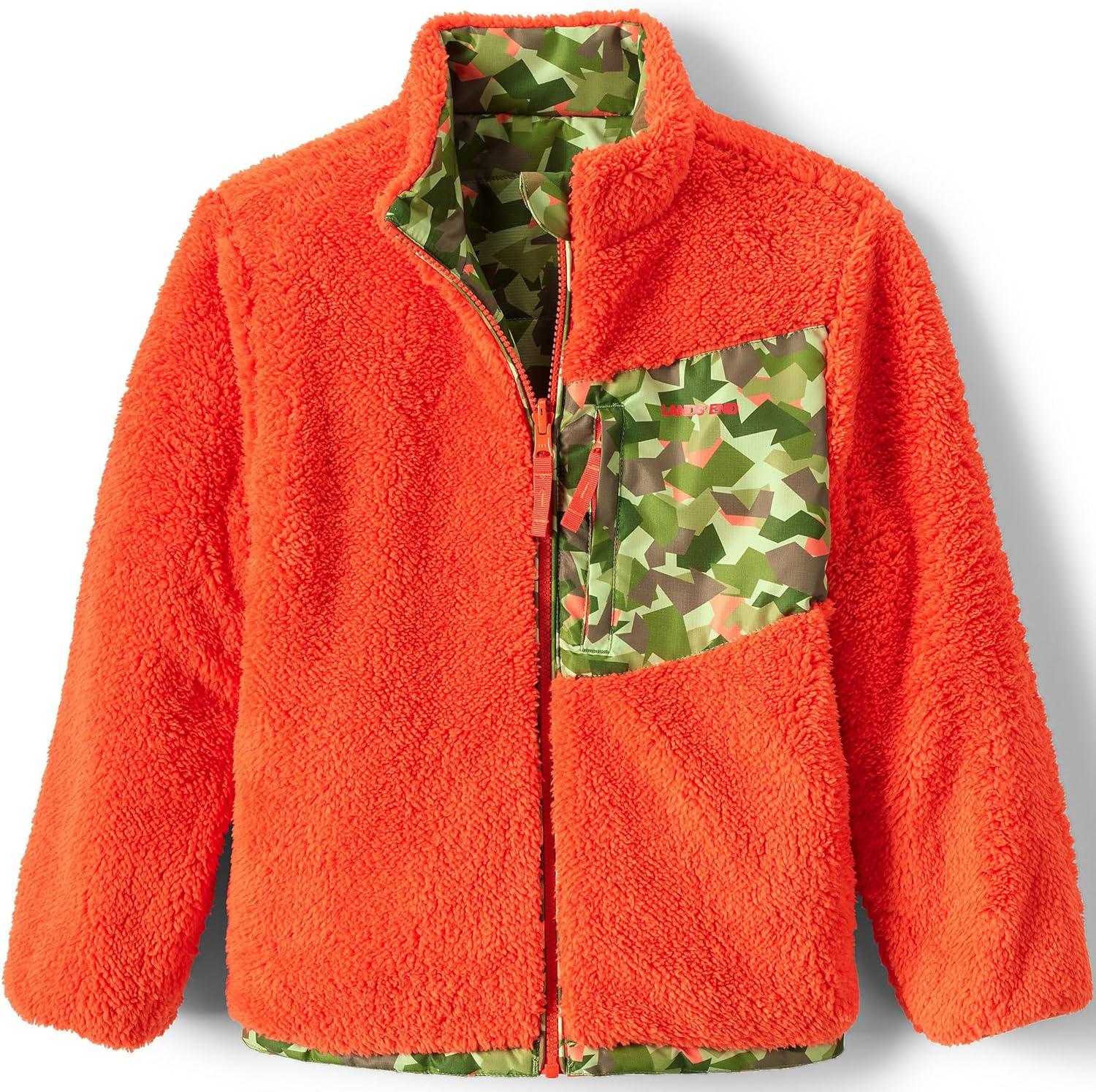 imageLands End Boys Reversible Fleece Puffer JacketGreen Orange Geometric Print