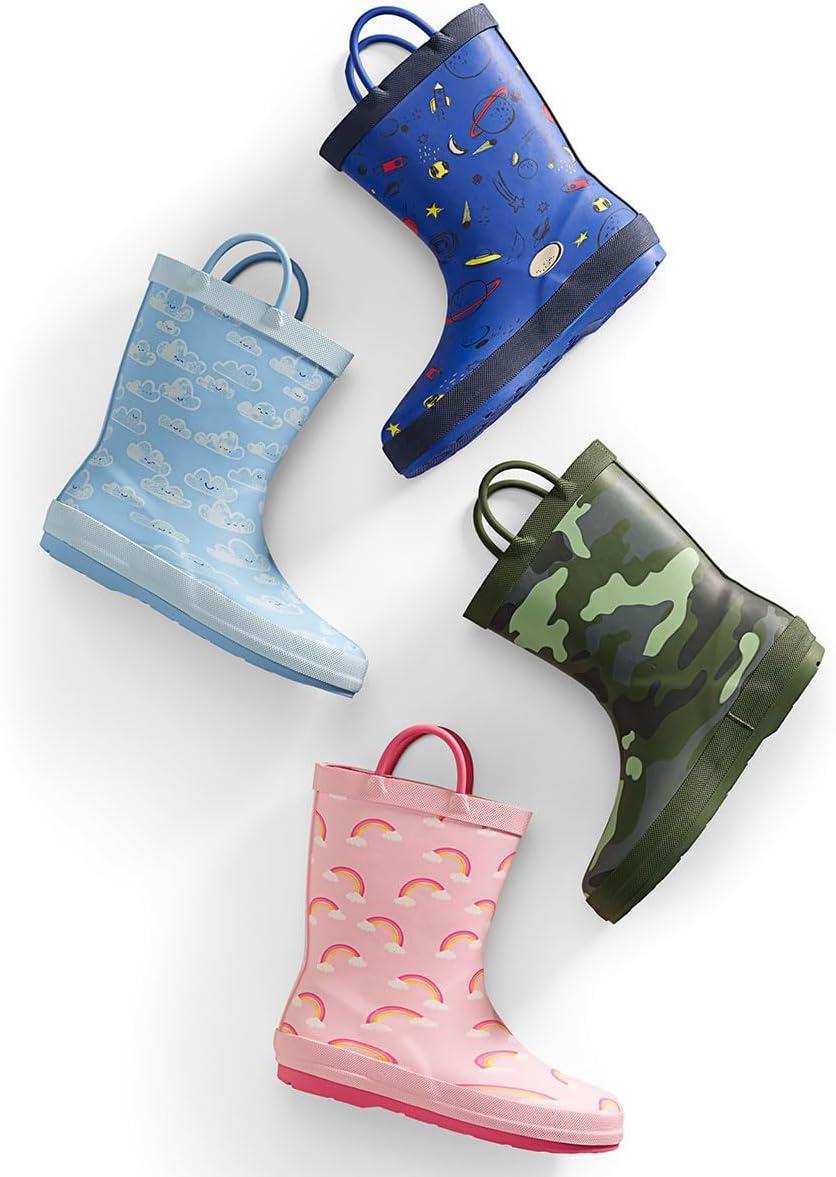 imageLands End Boys and Girls Waterproof Boots Kids and Toddler Rain Boots Girls and Boys Rubber Rain Boots Kids Size 5 Toddler to 7 Big Kid Slip On Girls and Boys Rain Boots with HandlesBlue Outer Space