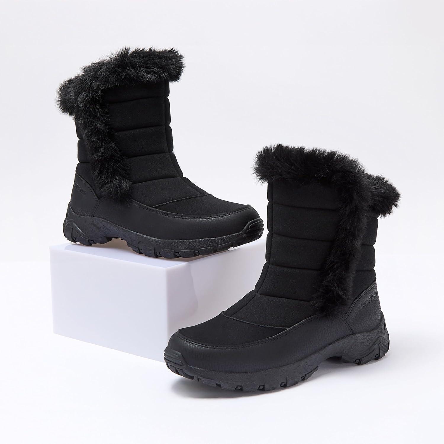 imageLands End Expedition Waterproof Insulated Womens Snow Boots Lace Up or Slip On Winter Boots for Women Medium or Wide Width Sizes 6 to 11 Black Brown Blue White or Grey Winter ShoesBlack