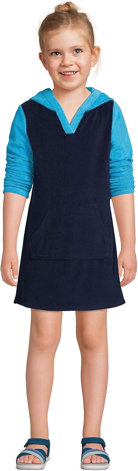 imageLands End G Terry Kangaroo Cover Up Deep Sea Navy Colorblock Kids Medium
