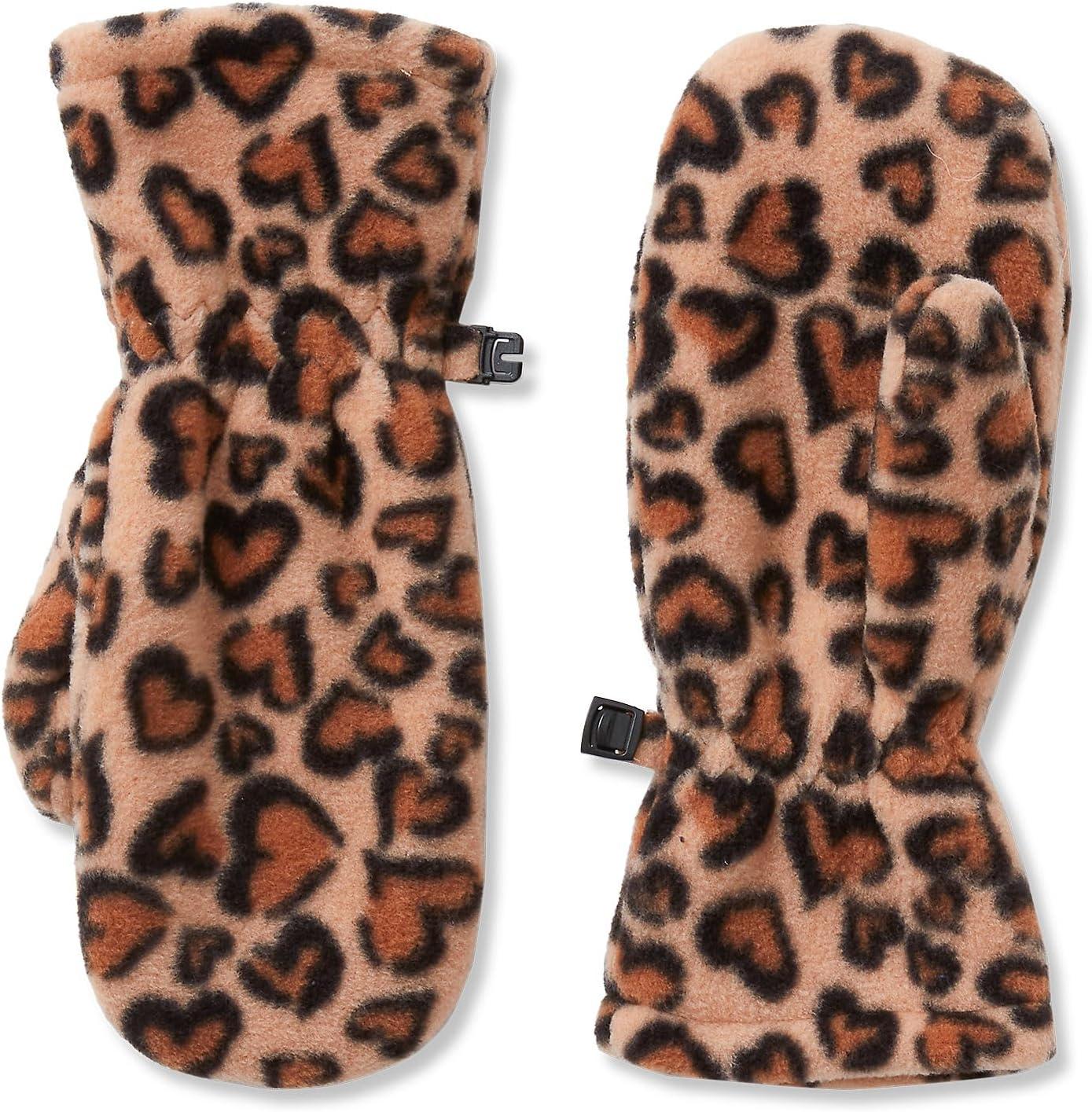 imageLands End Kids Cozy Fleece HatScarfGloves SetTan Cheetah Hearts