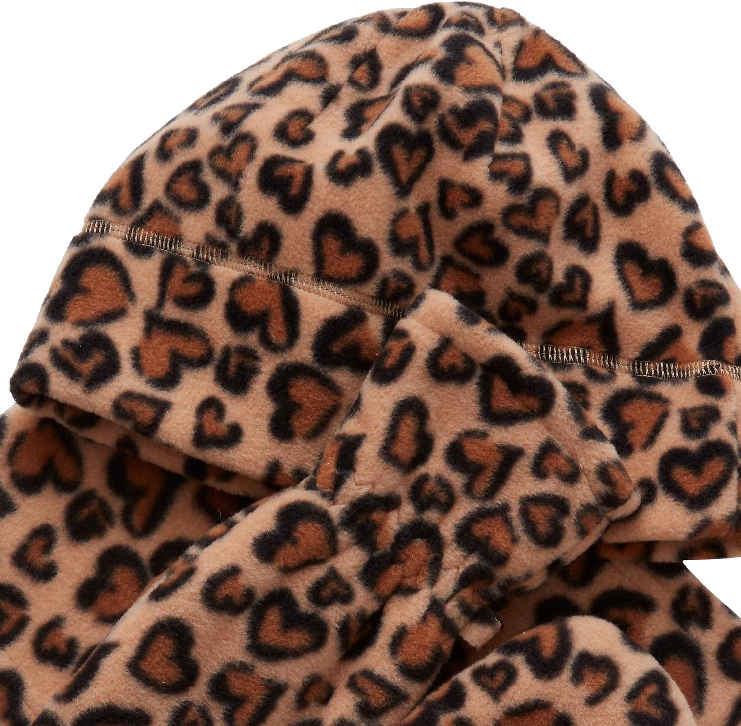 imageLands End Kids Cozy Fleece HatScarfGloves SetTan Cheetah Hearts