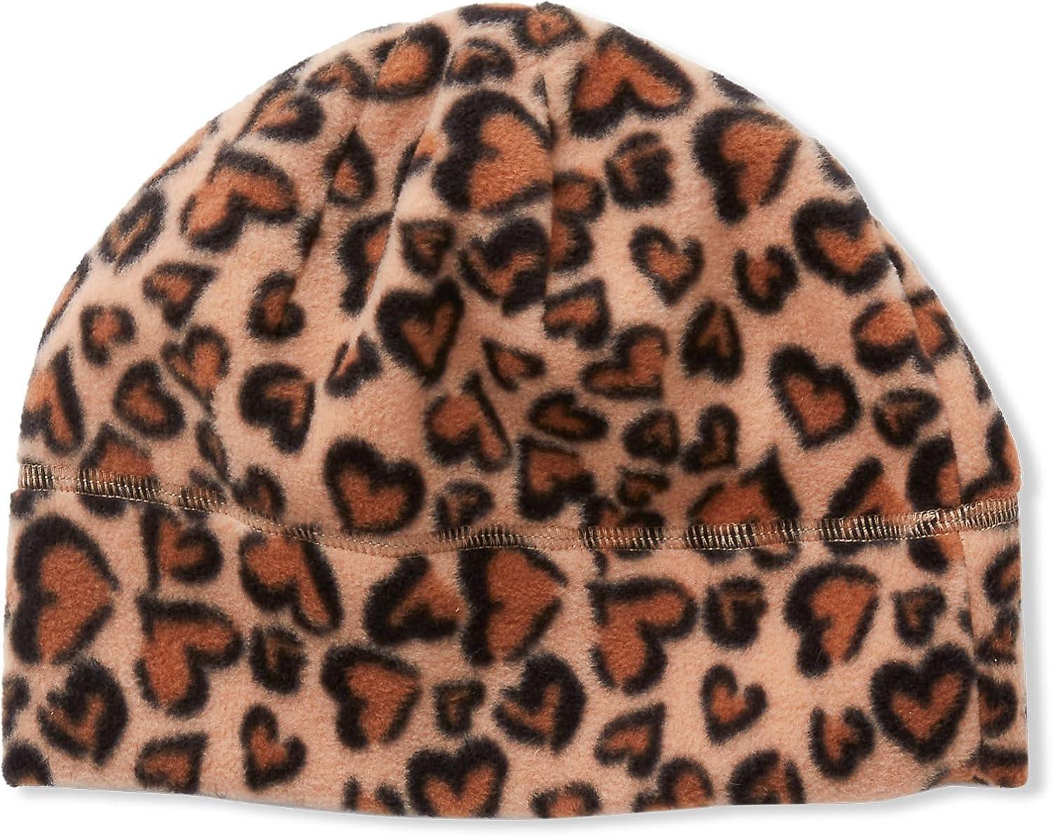 imageLands End Kids Cozy Fleece HatScarfGloves SetTan Cheetah Hearts