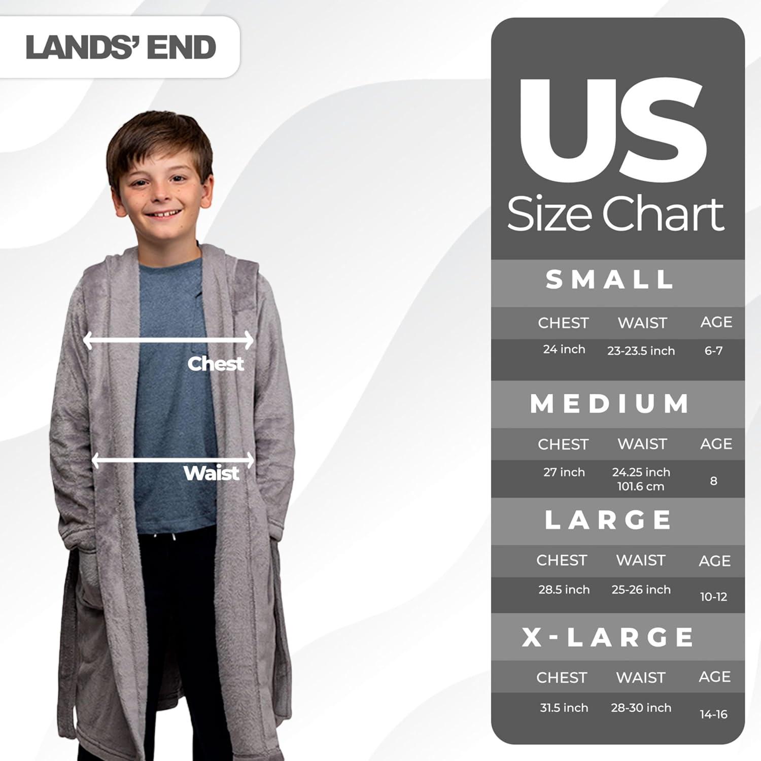 imageLands End Kids Hooded Fleece Solid RobeGrey