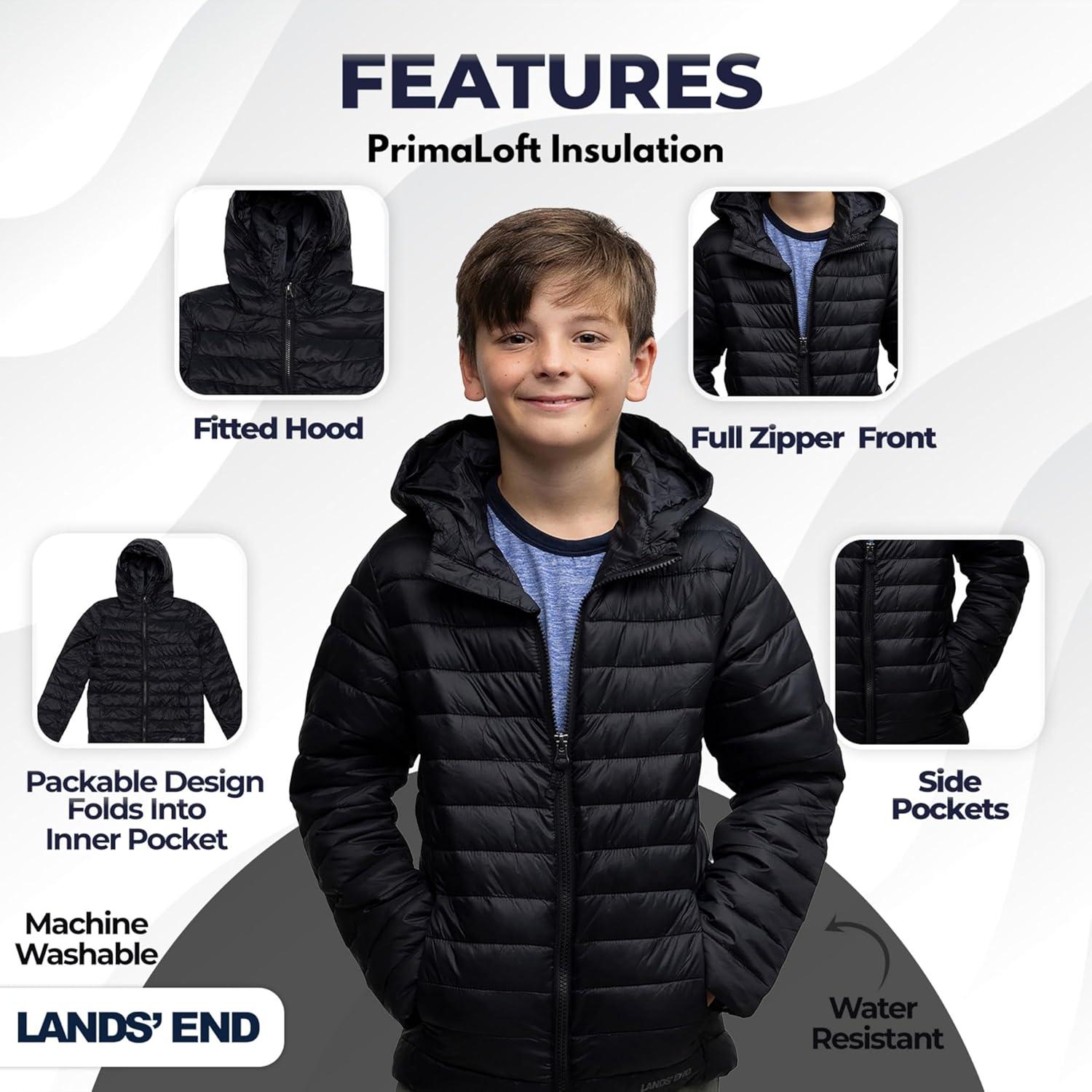 imageLands End Kids ThermoPlume Packable Hooded JacketBlack