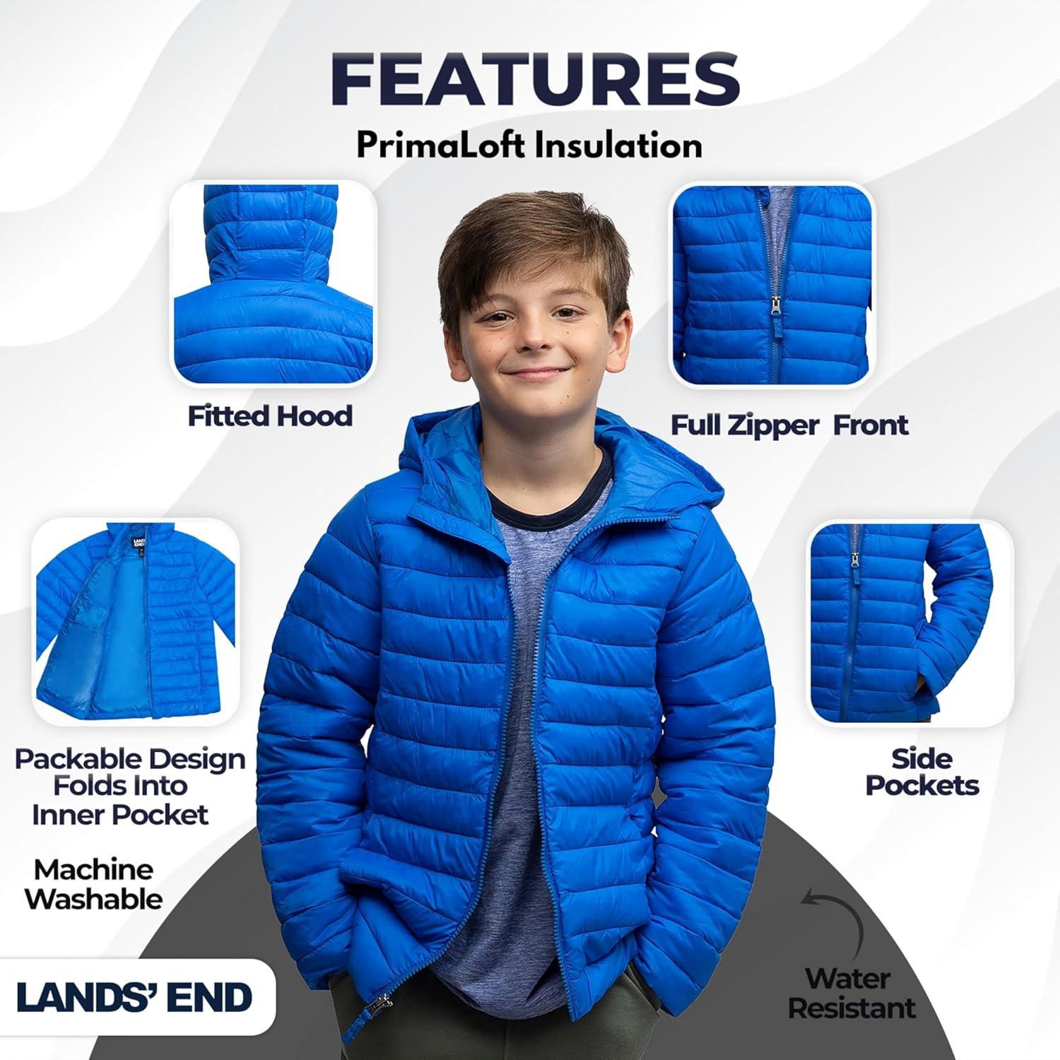 imageLands End Kids ThermoPlume Packable Hooded JacketNautical Blue