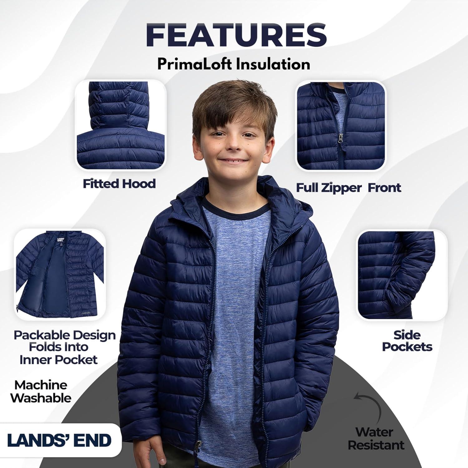 imageLands End Kids ThermoPlume Packable Hooded JacketNavy