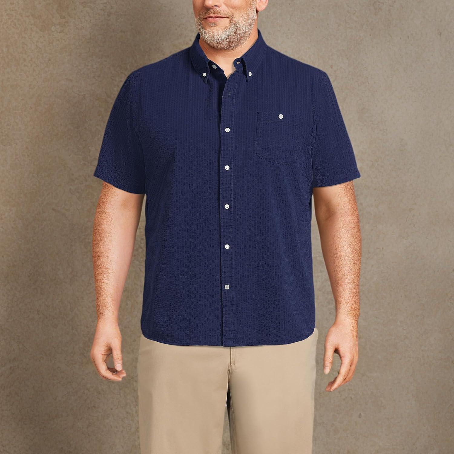 imageLands End Mens Short Sleeve Seersucker ShirtDeep Sea Navy