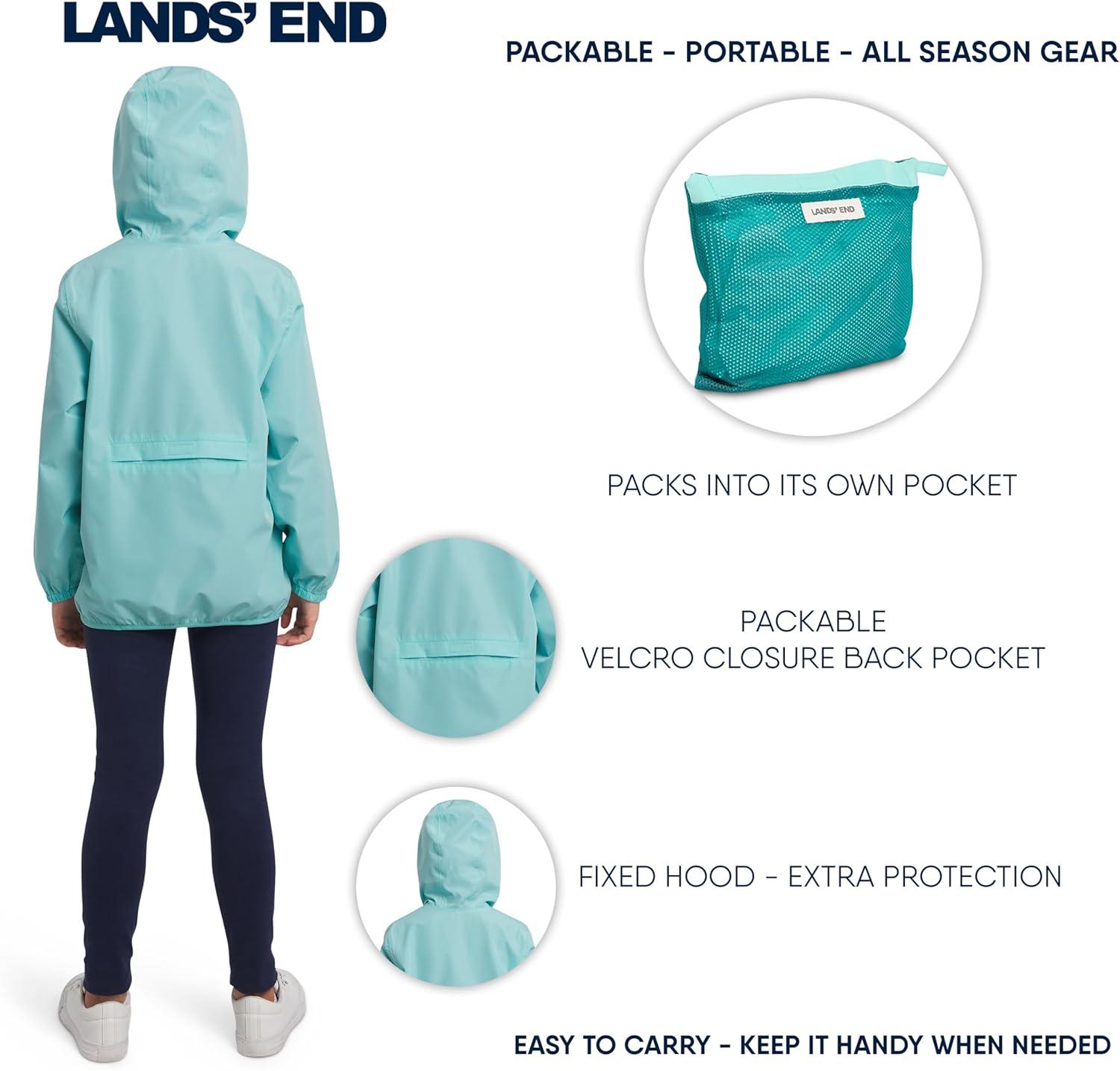 imageLands End Unisex Kids Lightweight Mesh Lined Weather Resistant Packable Rain JacketAqua