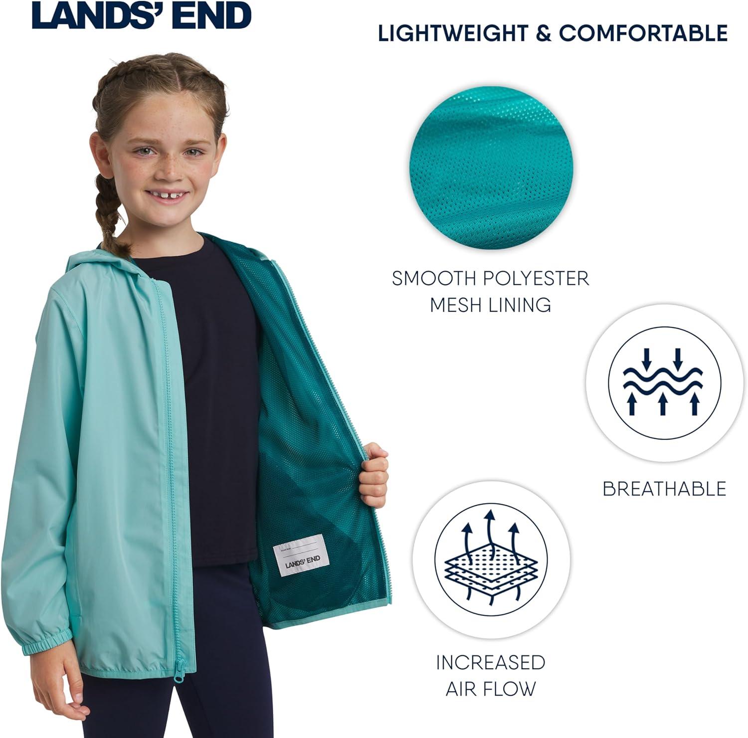 imageLands End Unisex Kids Lightweight Mesh Lined Weather Resistant Packable Rain JacketAqua
