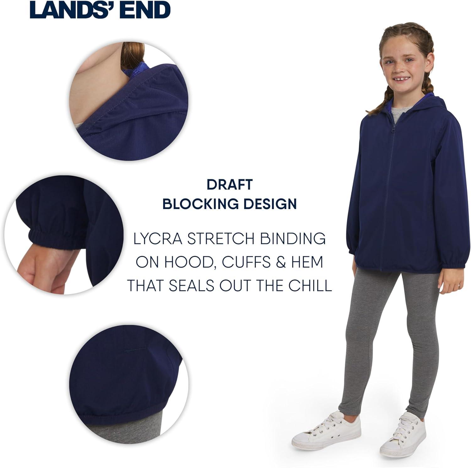 imageLands End Unisex Kids Lightweight Mesh Lined Weather Resistant Packable Rain JacketNavy