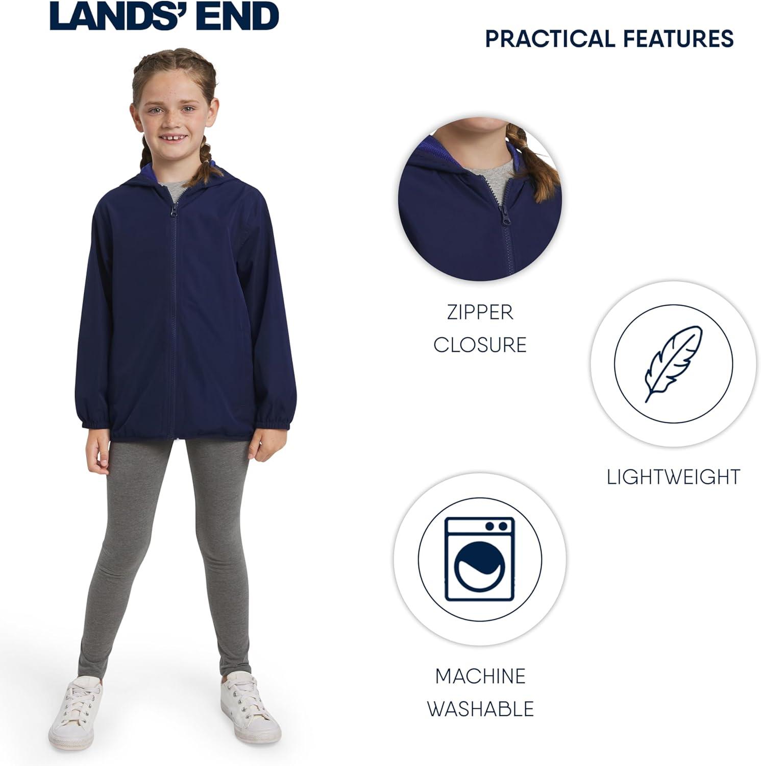 imageLands End Unisex Kids Lightweight Mesh Lined Weather Resistant Packable Rain JacketNavy