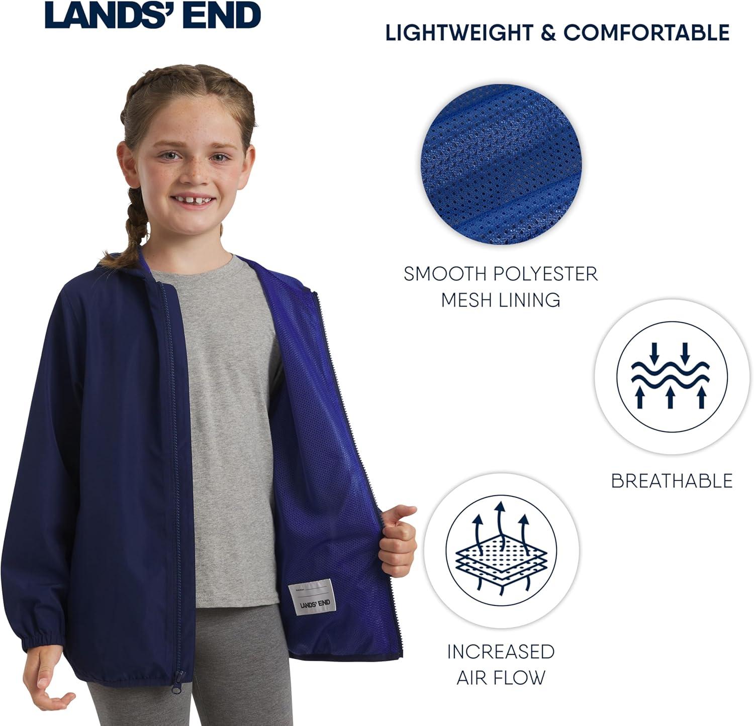 imageLands End Unisex Kids Lightweight Mesh Lined Weather Resistant Packable Rain JacketNavy