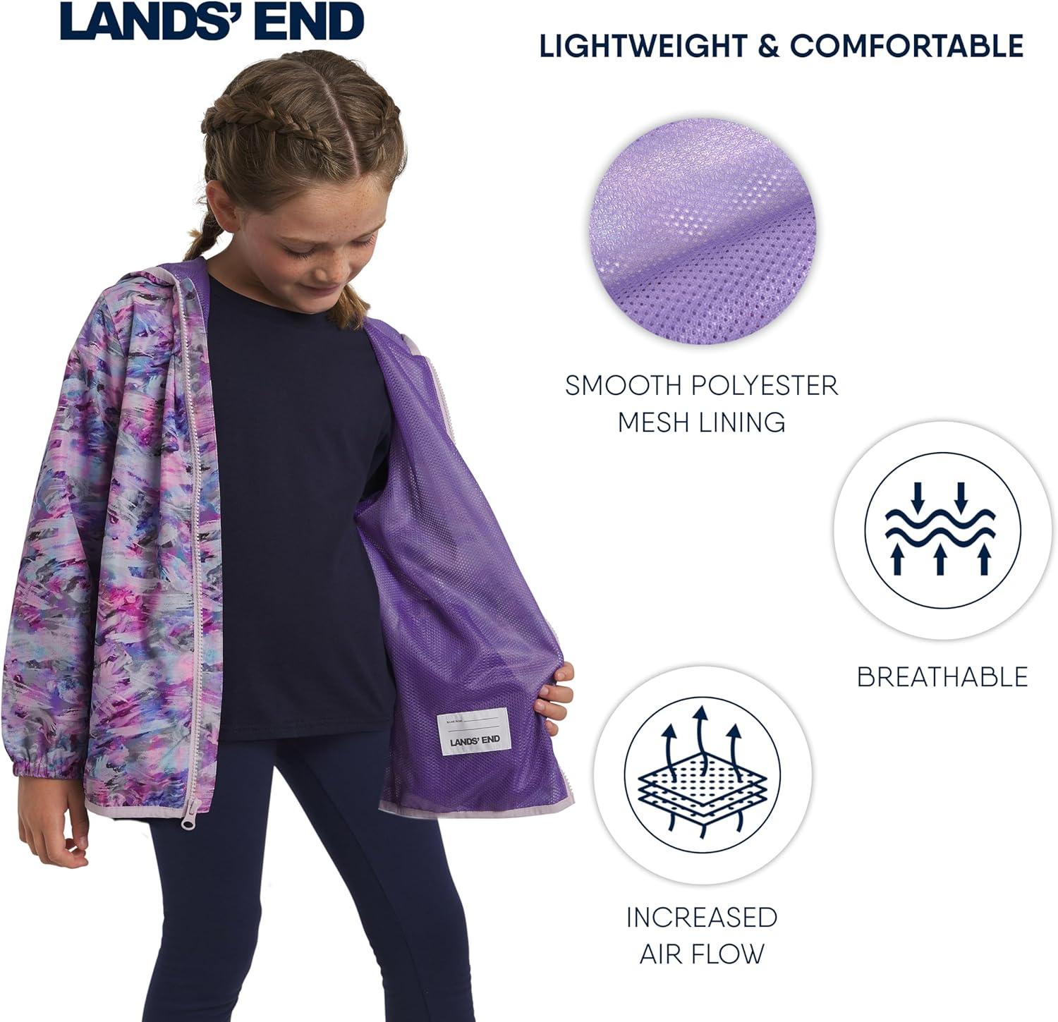 imageLands End Unisex Kids Lightweight Mesh Lined Weather Resistant Packable Rain JacketPaisley Purple