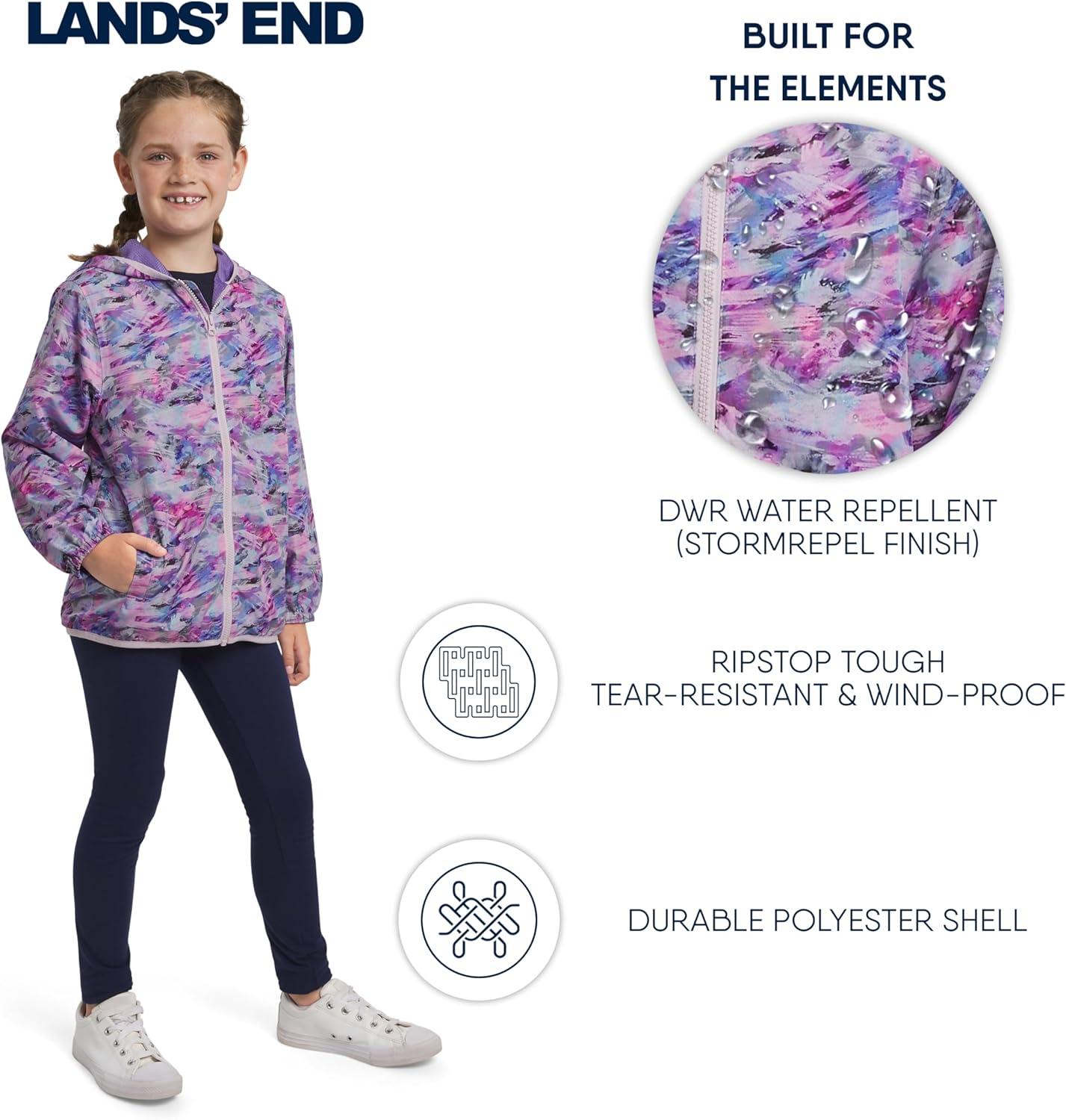 imageLands End Unisex Kids Lightweight Mesh Lined Weather Resistant Packable Rain JacketPaisley Purple