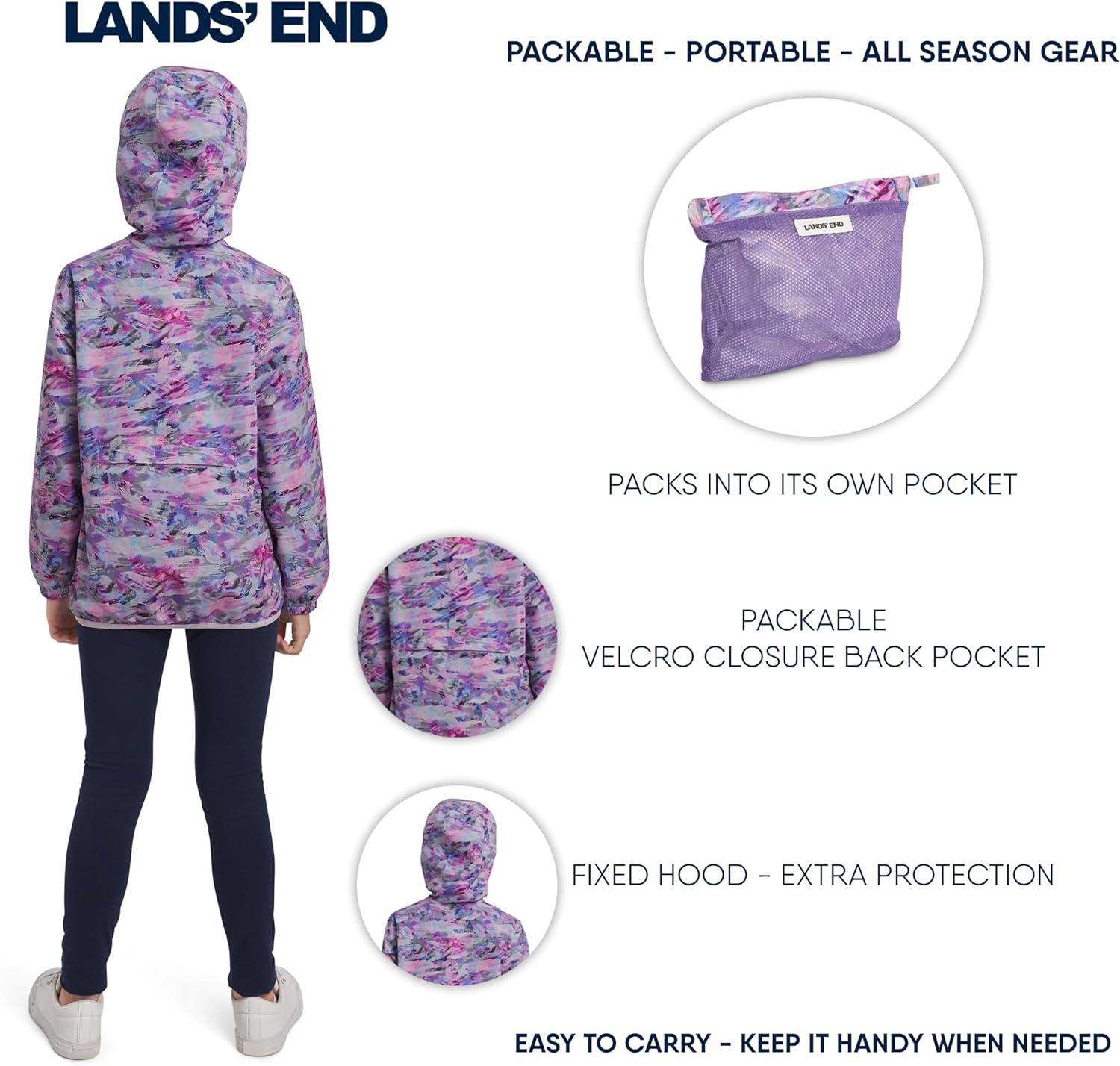imageLands End Unisex Kids Lightweight Mesh Lined Weather Resistant Packable Rain JacketPaisley Purple