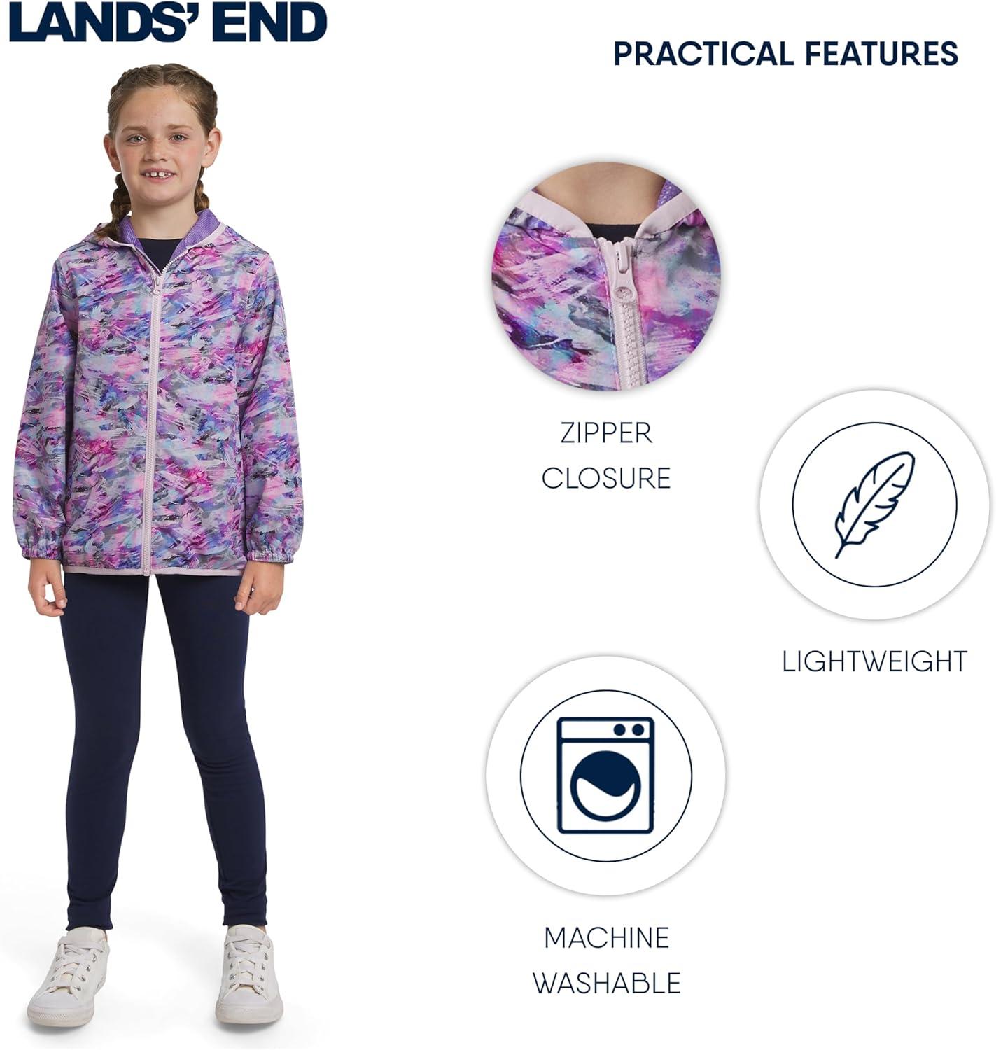 imageLands End Unisex Kids Lightweight Mesh Lined Weather Resistant Packable Rain JacketPaisley Purple
