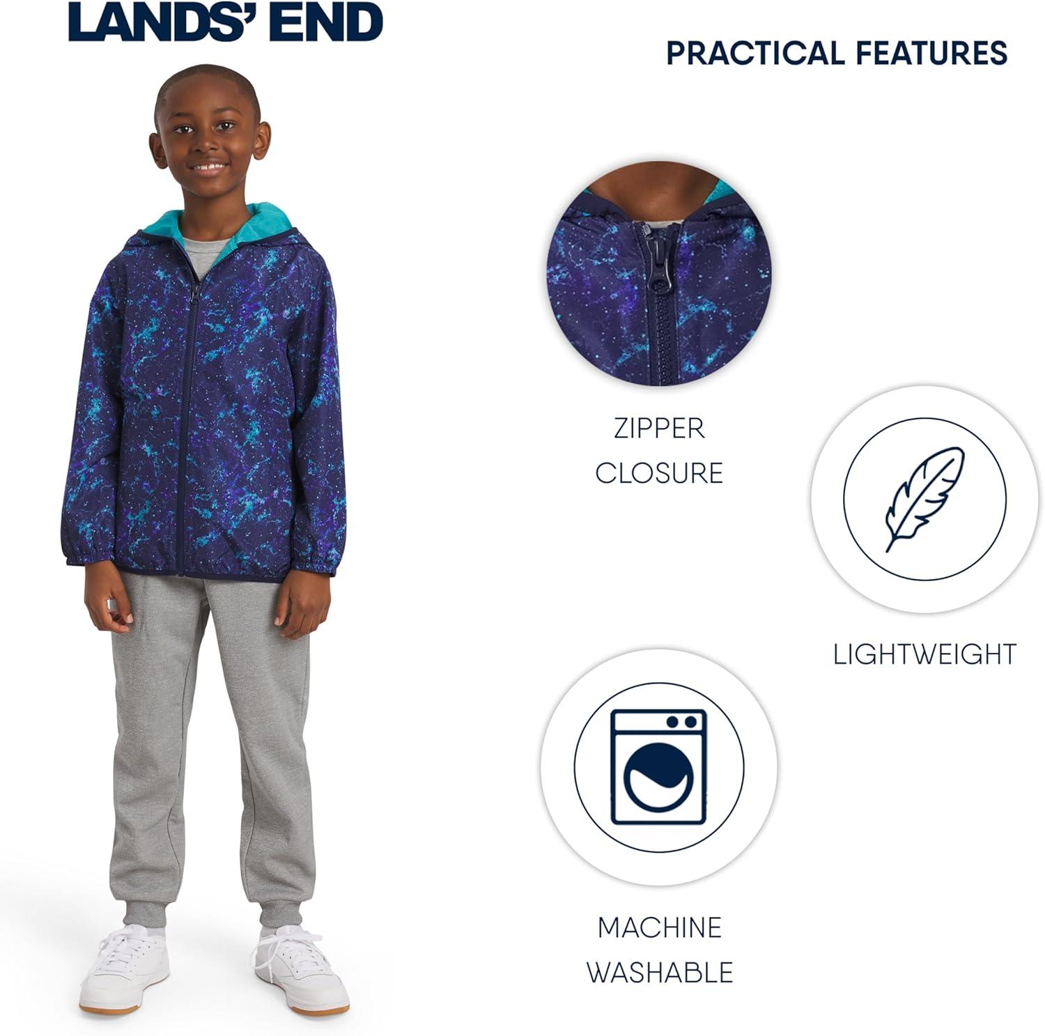 imageLands End Unisex Kids Lightweight Mesh Lined Weather Resistant Packable Rain JacketSpace
