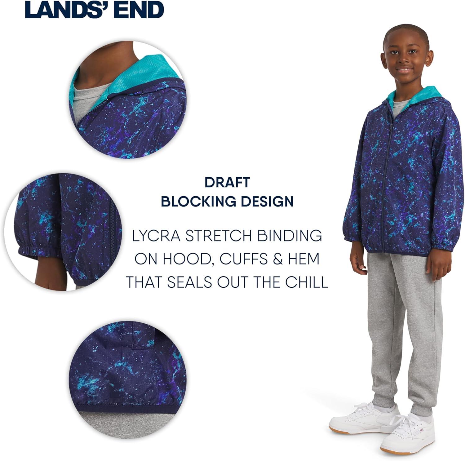 imageLands End Unisex Kids Lightweight Mesh Lined Weather Resistant Packable Rain JacketSpace