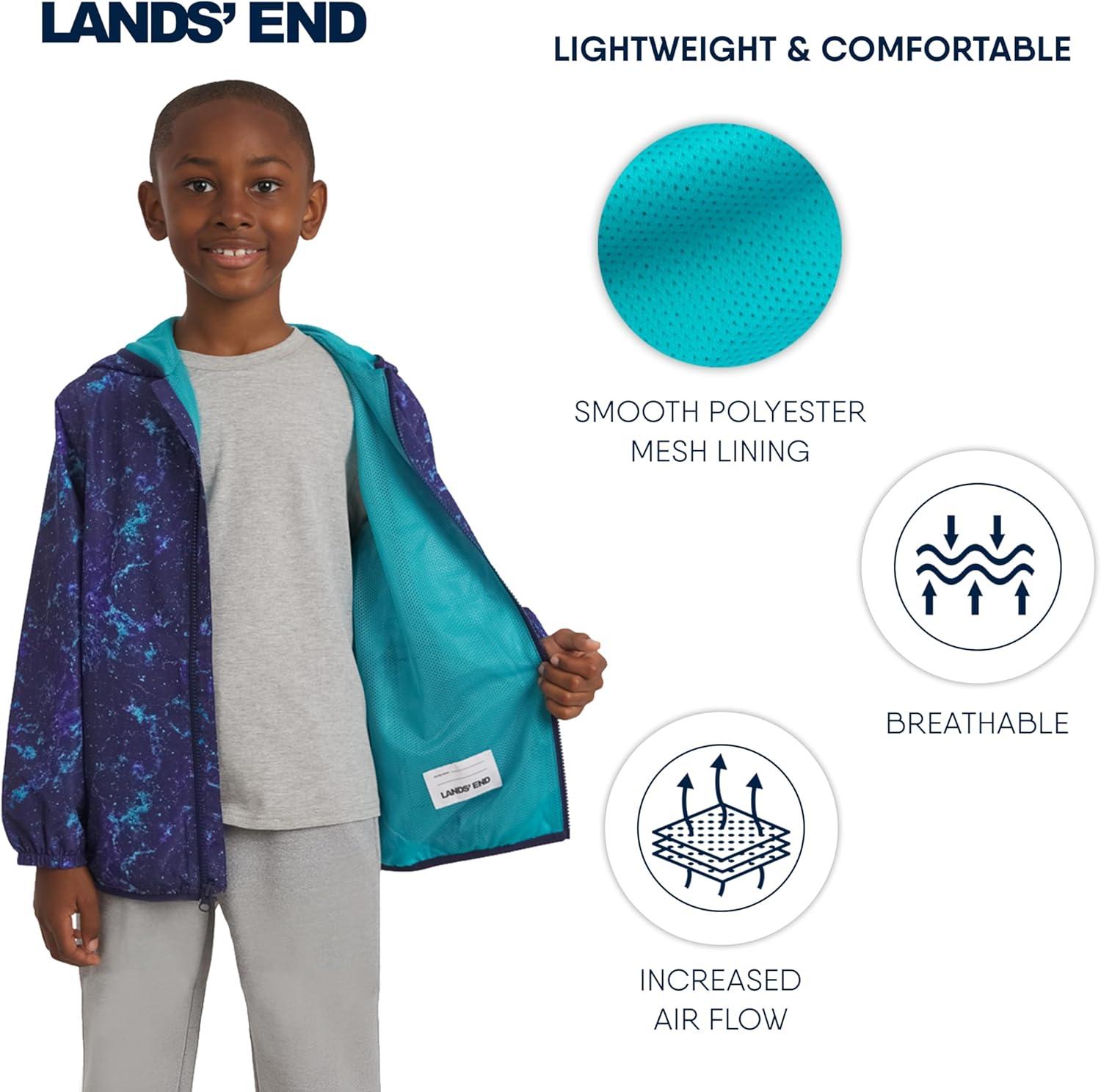 imageLands End Unisex Kids Lightweight Mesh Lined Weather Resistant Packable Rain JacketSpace