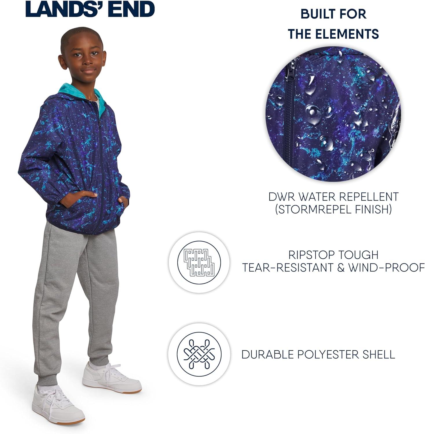 imageLands End Unisex Kids Lightweight Mesh Lined Weather Resistant Packable Rain JacketSpace