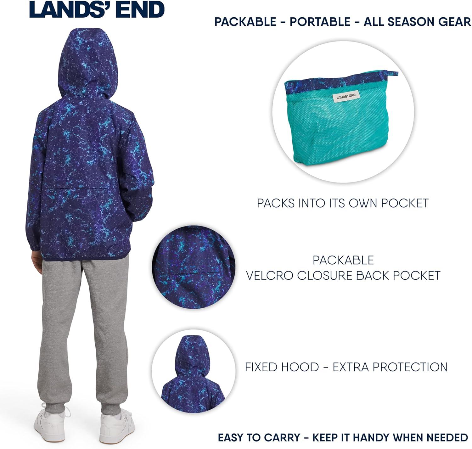imageLands End Unisex Kids Lightweight Mesh Lined Weather Resistant Packable Rain JacketSpace