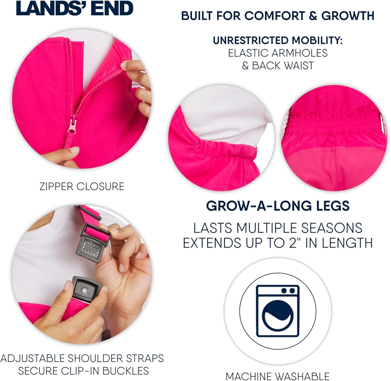 imageLands End Unisex Kids Squall Waterproof Adjustable Insulated Iron Knee Snow Bib OverallsRaspberry